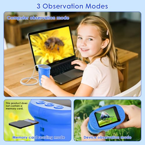 Temodu Kids Microscope 2.0" Screen 1000X Digital Microscope for Kids, Mini Pocket Handheld Microscopes for Children Birthday Festival Gift, Science Education Fun Toys for Boys Girls Ages 4-12 (Blue) - color: Blue