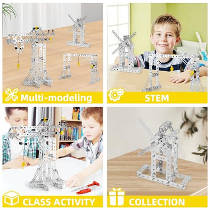 BESTYMXY Building Toys Model Set 273PCS - Tower Crane, Frame Crane & Windmill 3 in 1 Metal Kit, DIY Building STEM Projects, Educational Assembly Metal Toys