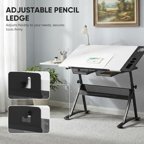 Magshion Drafting Table for Adults w/Stool, White - color: White & Black