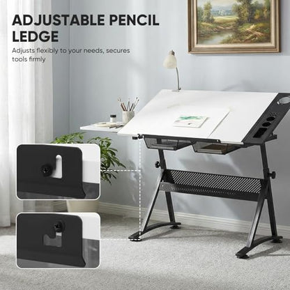 Magshion Drafting Table for Adults w/Stool, White - color: White & Black
