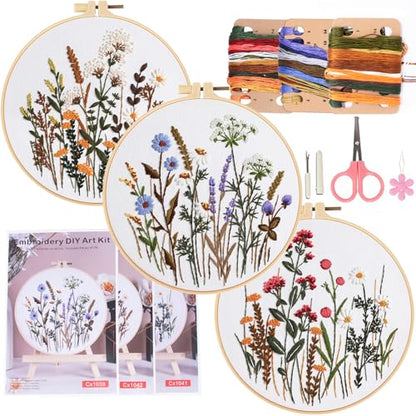 COCOMOX Floral Embroidery Kit for Beginners, Cross Stitch Practice Kits - color: Floral pattern