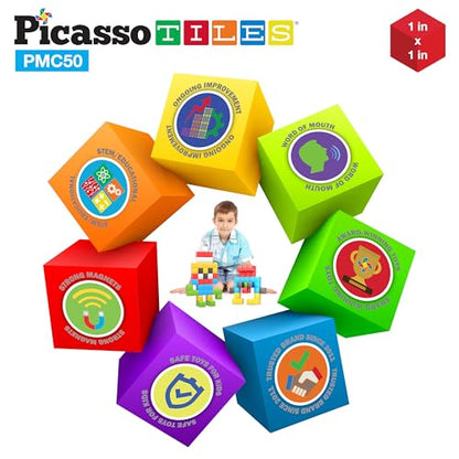 PicassoTiles Kids Pixel 1” Magnetic Puzzle Cube Mix & Match with Free Ideabook Sensory Toys STEAM Learning Building Block Magnets Construction Toy Set Stacking Magnet Creative Kit - style: 50pc