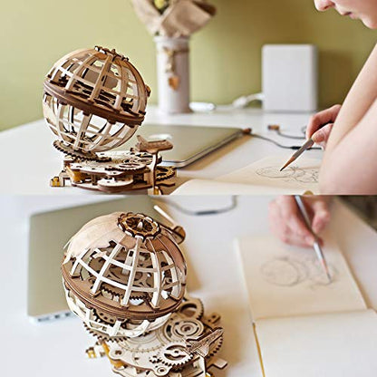 UGEARS Globe 3D Wooden Puzzles for Adults - Wooden Model Kits for Adults Brain Teaser Puzzles Models for Adult to Build Mechanical Models Educational World Globes Puzzle Hobby Set