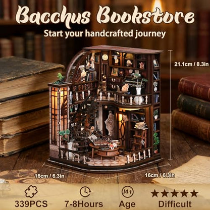 DIY Miniature House Kit for Adults & Teens, Grand Bookstore Scene Mini House Decor with LED, 3D Wooden Puzzle Gift for Book Lovers & DIY Fans (Bacchus Bookstore) - style: Bacchus Bookstore