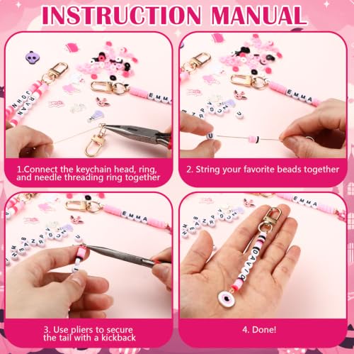 Tondiamo 2823 Pcs Pink Halloween Bead Keychain DIY Craft Making Kit - style: Pink Halloween