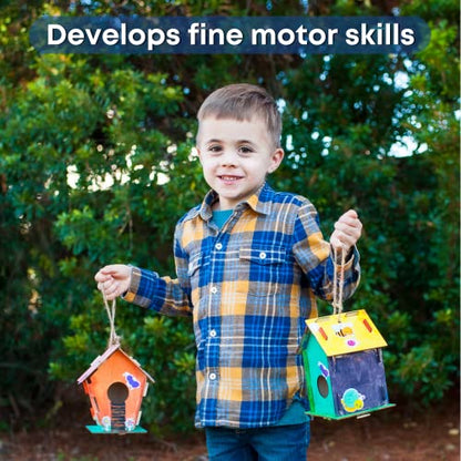 Wooden Birdhouses to Paint - 15 Bulk DIY Bird House Craft Kits for Kids