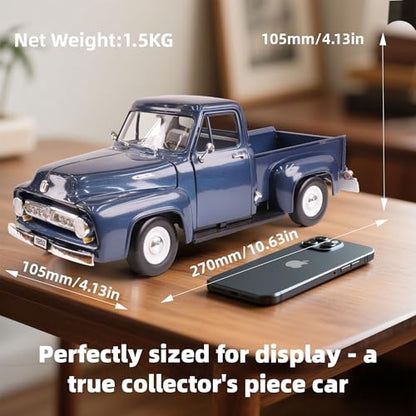 1953 Ford F-100 Pickup Truck 1/18 Scale Die-Cast Metal Model Alloy Collection Cars with Display Case, with Opening Doors, for Kids Men and Teens Dad 14+ Year - color: Gloss Medium Blue