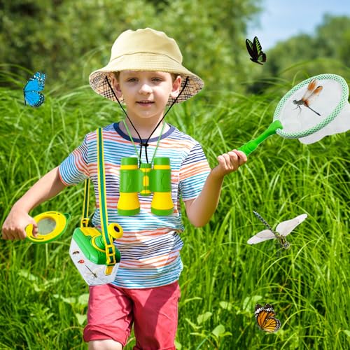 Bug Catcher Kit for Kids,8 Pcs Kids Bug Habitat with Bug Collector Butterfly Net Magnifying Glass Binoculars Tweezer Hats,Outdoor Explorer Kit for Boys Girls 3-12 Years Old
