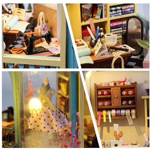 Tailor Shop DIY Miniature House Kit, Wooden Dollhouse with LED for Adults - style: Tailor Shop