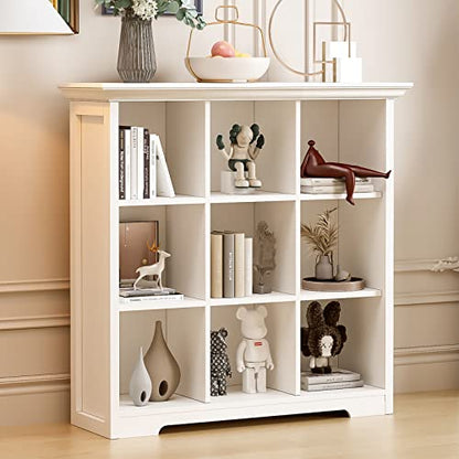 OSCHF 9-Cube Open Bookcase with Base, 3-Tier Wooden Bookshelf, White - color: Warm White, size: 9-Cube