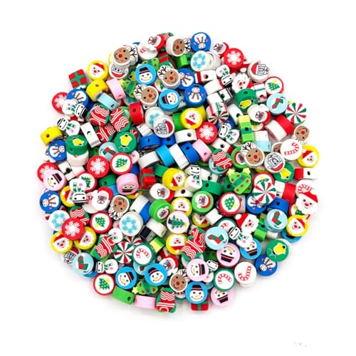Christmas Polymer Clay Beads, Mixed Charm Spacer Beads for Bracelet Necklace DIY Jewelry Making (Christmas) - color: Christmas