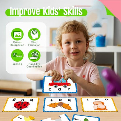24 Set 3-Letter Word Puzzle Cards, 72 PCS Self Correcting Word Spelling Puzzles, Double Sided Puzzle Cards for Kindergarten Preschool Learning - style: 24 Blocks Double Sided-A