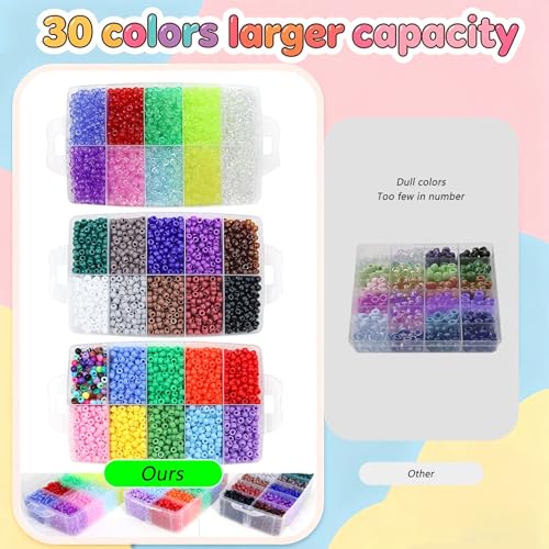 LIS HEGENSA 30Color 11000PCS Kandi Pony Beads Bracelets Jewelry Making Kits - size: 30Color(11000PCS)
