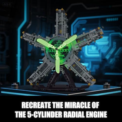 5-Cylinder Radial Engine Building Set, Build Your Own Mini Military Plane Engine Model Kit that Runs, Compatible with Lego WW2, STEM Toy Gifts for Adults & Teens Boys 8-14+ (863 PCS) - style: YC489