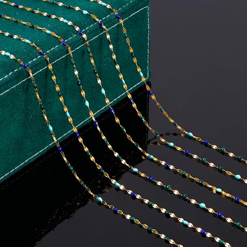 UMAOKANG 16.4 Feet Gold Plated Stainless Steel Jewelry Making Chain Roll - color: Gold-Blue Colorful