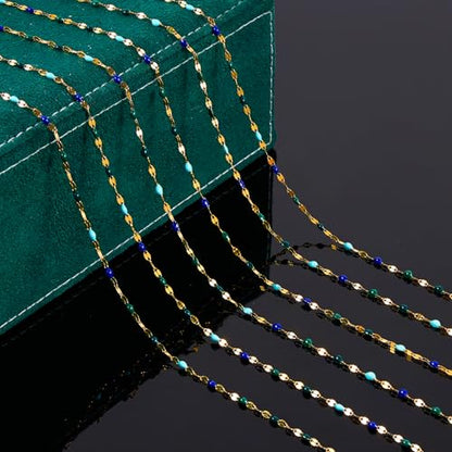 UMAOKANG 16.4 Feet Gold Plated Stainless Steel Jewelry Making Chain Roll - color: Gold-Blue Colorful