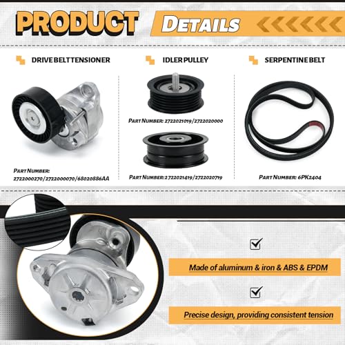 Drive Belt Tensioner and Idler Pulley Serpentine Belt kit Compatible with Mercedes-Benz ML350 C230 C300 C350 E350 S550, 2006-2011#Replace 2722021419 2722000270 6pk2404
