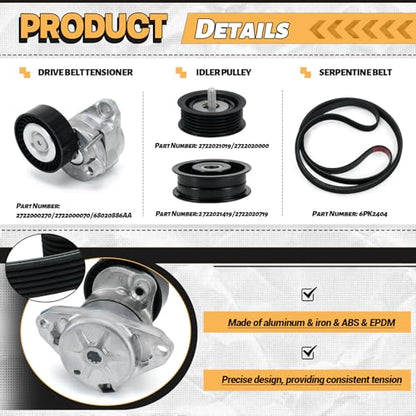 Drive Belt Tensioner and Idler Pulley Serpentine Belt kit Compatible with Mercedes-Benz ML350 C230 C300 C350 E350 S550, 2006-2011#Replace 2722021419 2722000270 6pk2404