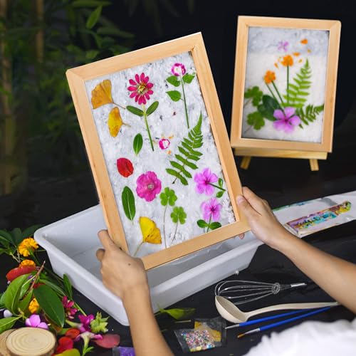 Okllen Set of 4 Paper Making Screen Kit, Wooden Paper Making Frames with Mesh, Absorbent Paper and Sponge for DIY Paper Crafts Size (A4, A5, A6, A7)