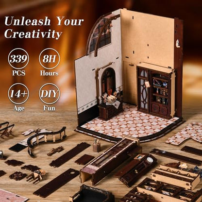 DIY Miniature House Kit, 3D Wooden Puzzle for Adults, Book Nook Kit with Touch LED Light, Library Bookshelf Insert, Creative Hobby Craft Gift for Bibliophiles (Bacchus Bookstore) - style: Bacchus Bookstore