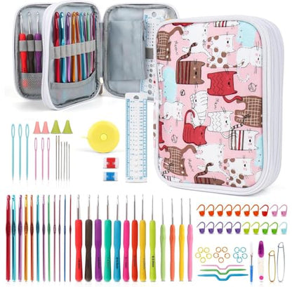 Katech Crochet Hooks Kit with Case, 99-Piece Crochet Hooks Set DIY Crochet Needles Yarn Weave Kits for Knitting Gloves and Sweaters, Ergonomic Lace Crochet Hook for Fine Working - color: Upgraded Crochet Set