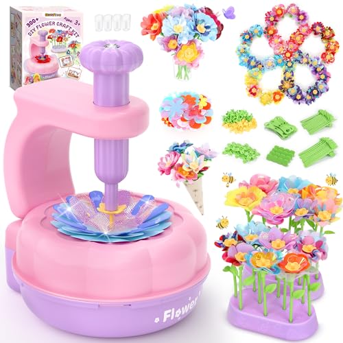GirlsHome 300+PCS Fabric Flower Bouquets Toys, DIY Flower Craft Kits - color: Purple Pink