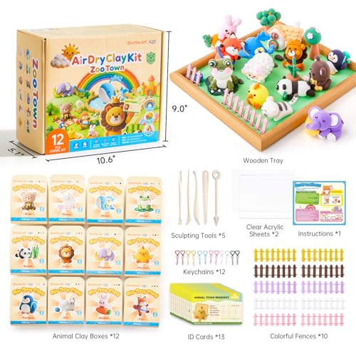 Shuttle Art Air Dry Clay for Kids - Zoo Town, 55 PCS Modeling Clay Kit with Sculpting Tools and Tutorials, Safe & Non-Sticky, Craft Gifts for Boys & Girls - style: Zoo Town