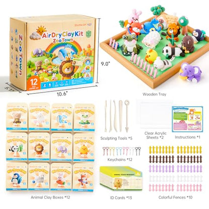 Shuttle Art Air Dry Clay for Kids - Zoo Town, 55 PCS Modeling Clay Kit with Sculpting Tools and Tutorials, Safe & Non-Sticky, Craft Gifts for Boys & Girls - style: Zoo Town