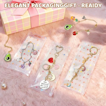 Grnheat 700 Pcs Charms Lip Gloss Keychain Making Kit - DIY Craft with Charms - Key Chain Hooks, Jump Rings, Lobster Clasps, Chains & Tools, Bag Charm Kit - Keychains Make Supplies - color: Light pink
