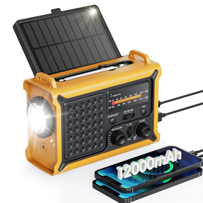 Emergency Weather Radio with Large Solar Panel, Efficient Hand Crank - color: Yellow