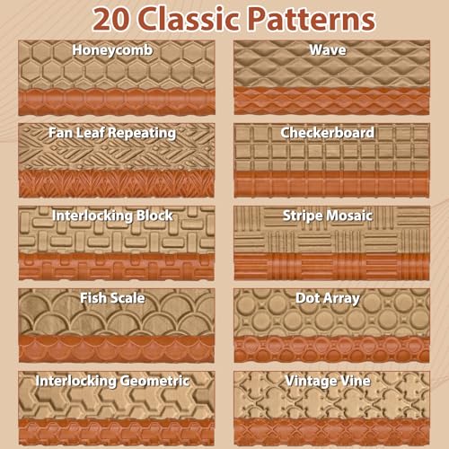 20 Pcs Clay Texture Rollers Set, 3D-Printed Clay Pottery Tools - size: 5 Inch