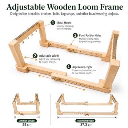 TMEGMIC 2-in-1 Wooden Bead Loom Kit, Bracelet and Coaster Weaving Kit with - color: Emerald Green Kit