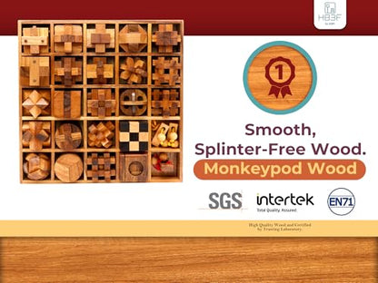 BSIRI 25 in 1 Wooden Brain Teaser Puzzles for Adults and Teens Interlocking 3D Mini Wood Mind Games Hand and Mind Puzzle Teasers Assembly & Disentanglement Set Toys Coffee Table Games Gift - style: 25 Puzzle Set