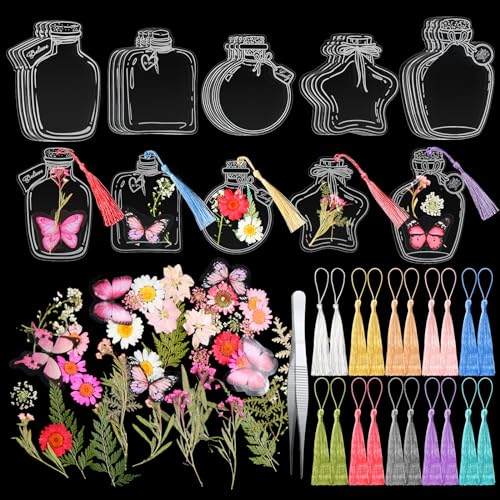 Taobary 91 Pcs DIY Dried Flowers Bookmarks Transparent, Fresh Color - color: Fresh Color