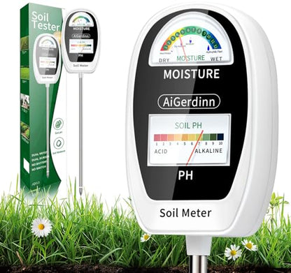 Soil Test Kit, 2-in-1 Soil Moisture Meter, Soil pH Meter -Dual Dial-Simultaneously-Display Results-Soil pH Tester, Moisture Meter for Garden,Lawn,Farm Indoor&Outdoor Plants-PureWhite - color: Basicwhite
