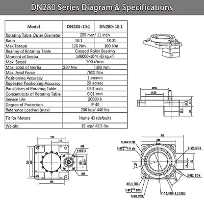 Hollow Rotary Actuator High Accuracy Hollow Rotating Platform Rotary Positioners, Fitting Nema 43 Stepper Motor, Substitutable for Direct Drive Motor and Cam Indexer - size: DN 280, style: Ratio 10:1