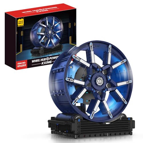 UNCLE BRICK Sports Car Wheel Building Block Set,Car Wheel Model Toy Kit,with Power Motor and Lighting Components,STEM Toy for Aged 8-13,Birthday, Living Room Or Office Decorations