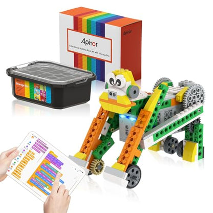 Apitor Robot Q Robot Building Kit, 20-in-1 Programmable APP RC Car Robotics Coding Kit, Includes Large Storage Organizer with Sorting Plate, STEM Birthday Gifts for Boys Girls Kids Aged 6-12 - style: Robot Q(Storage)