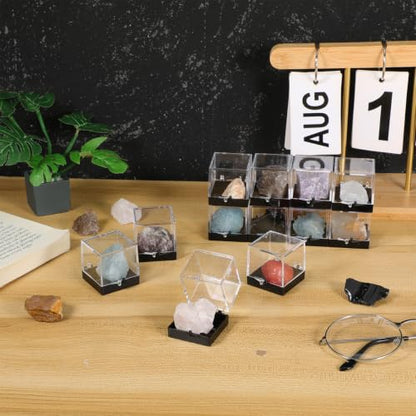 Healvian 12Pcs Clear Specimen Display Cases 1.37 X 1.37 X 1.37 in Acrylic Mineral Specimen Box Storage Cases with Lids for Rocks Crystals Small Samples Collectibles