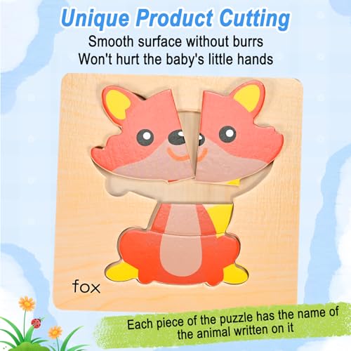 8pcs Wooden Puzzles for Toddlers 2 3 4, Toddler Puzzles Ages 1 2 3 4 - style: Zoo Animals