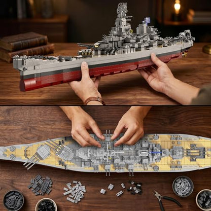 WW2 Military USS Missouri Battleship Building Set, Large-Sized Warship, A Gift Compatible with Lego for Military Collection(2228 Pcs) - style: USS Missouri