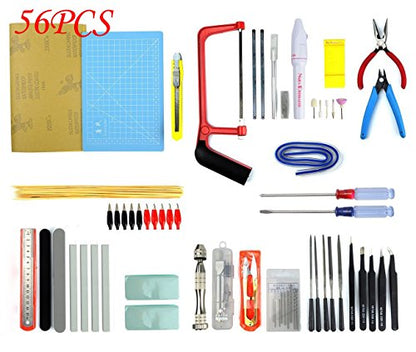 Professional 56 PCS Model Tools Kit Modeler Basic Tools Craft Set Hobby Building Tools Kit for Gundam Car Model Building Repairing and Fixing(H)