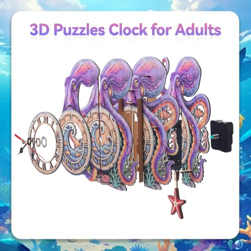 3D Puzzles for Adults Octopus Clock Crafts for Adults Wooden Puzzles - color: Octopus Clock