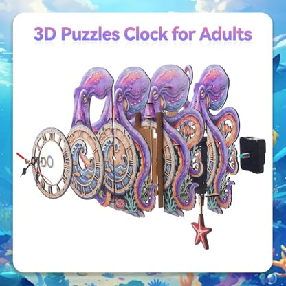 3D Puzzles for Adults Octopus Clock Crafts for Adults Wooden Puzzles - color: Octopus Clock