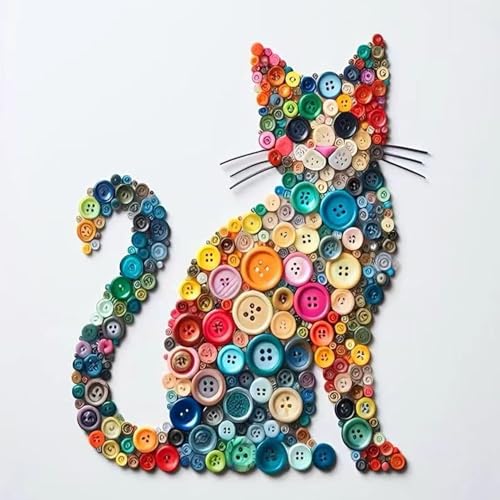 Button Cat Diamond Art Kits For Adults ,DIY Diamond Dots Kits 13.9 X 13.9in - color: DZ908