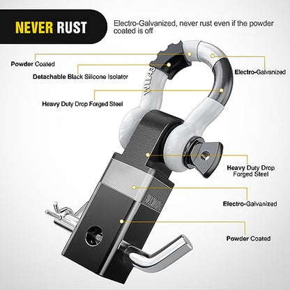 Nilight Shackle Hitch Receiver 2inch for Vehicle Recovery with 3/4" Shackle - color: Black+White