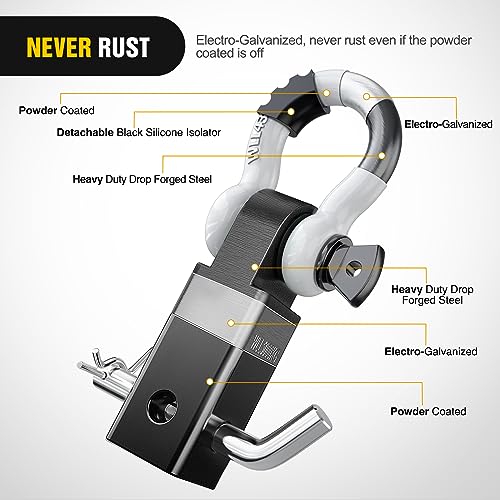 Nilight Shackle Hitch Receiver 2inch for Vehicle Recovery with 3/4" Shackle - color: Black+White