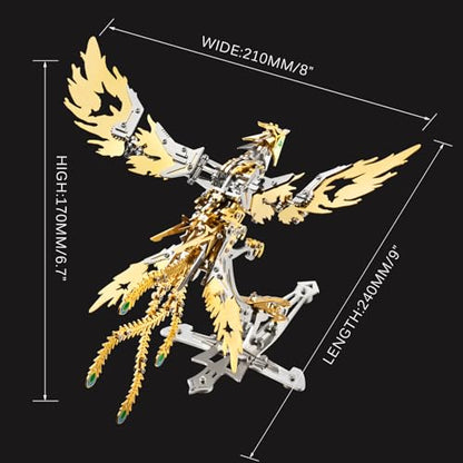 OreilleStar 3D Metal Ornithopter Puzzles for Adults Model Kits: DIY Assembly Mechanical Phoenix Stainless Steel Animal Bird Toy Building Block Birthday Gifts for Men Women (Gold Phoenix) - style: Gold Phoenix
