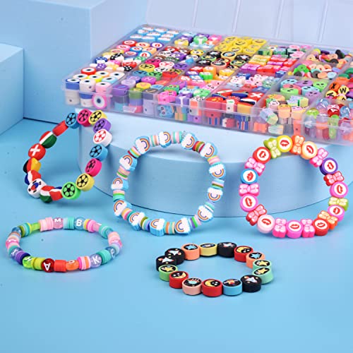 1000PCS Polymer Clay Beads Bracelet Making kit, 24 Style Cute Fun Beads Flower Animal Rainbow Eye Charms for Jewelry Necklace Earring Making DIY Accessories for Women Girls - color: B1#Style 2