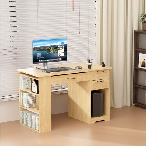 Drafting Table with Storage Cabinet & Drawers, Adjustable Drawing Table with Open Shelves, Craft Art Desk for Artists, Painters, Drawing, Crafting, Reading, Writing, Working - color: Natural Oak